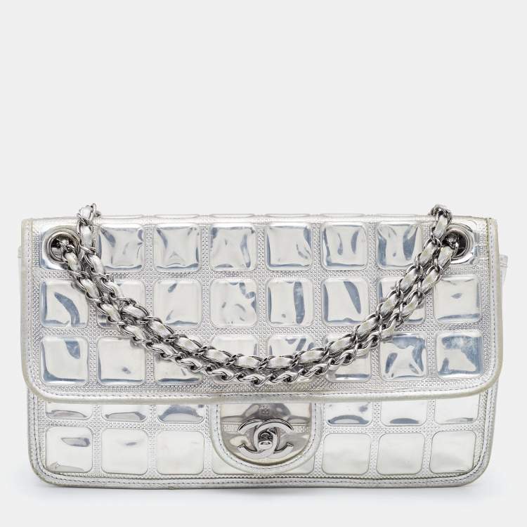 Chanel Metallic Silver Quilted Leather Ice Cube Shopping Tote