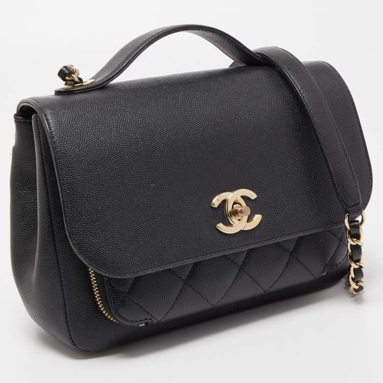 Pre Owned Chanel Black Quilted Caviar Leather Medium Business Affinity Flap Bag