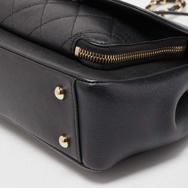 Pre Owned Chanel Black Quilted Caviar Leather Medium Business Affinity Flap Bag