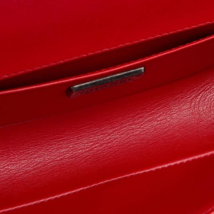 Pre Owned Chanel Red  Stingray and Leather Small Boy Flap Bag