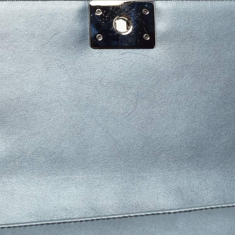 Pre Owned Chanel Metallic Quilted Embellished Leather Medium Boy Bag