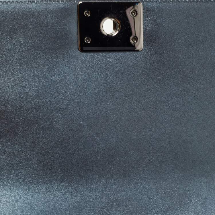 Pre Owned Chanel Metallic Quilted Embellished Leather Medium Boy Bag