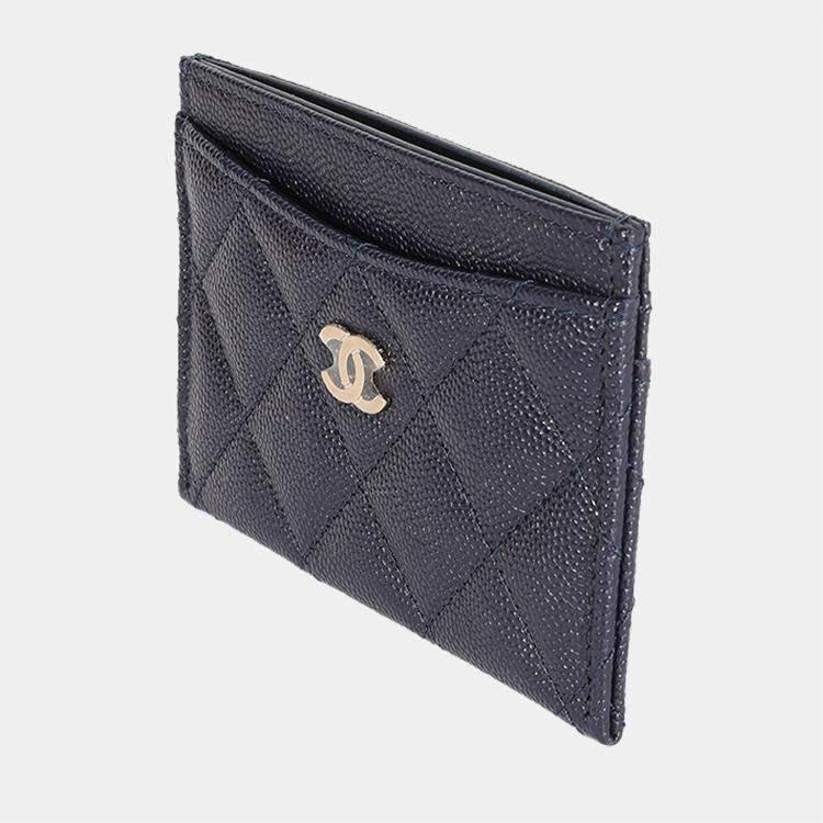 Chanel Classic Card Holder Quilted Perforated Lambskin Blue  eBay