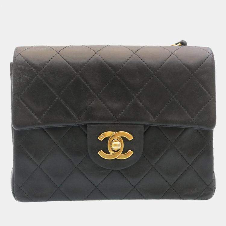 CHANEL VINTAGE FLAP BAG square quilted leather with brass tone hardware  chain and leather detachable shoulder strap matching leather interior  inside sticker 6692937 26cm x 13cm H x 4cm