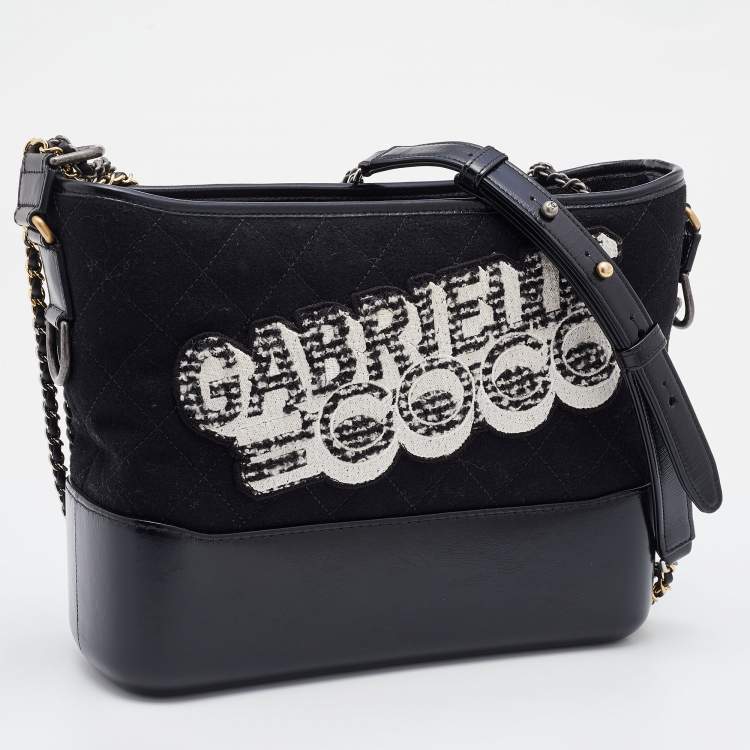 Pre Owned Chanel Black Quilted Wool and Leather Medium Coco Gabrielle Hobo