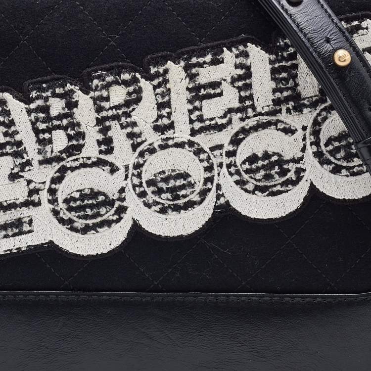 Pre Owned Chanel Black Quilted Wool and Leather Medium Coco Gabrielle Hobo