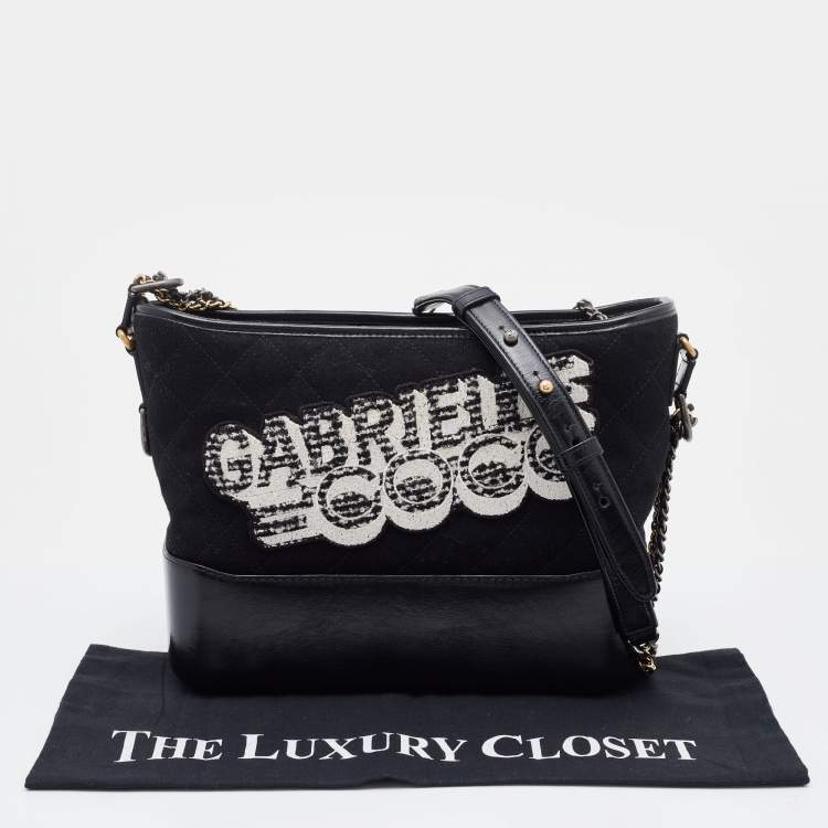 Pre Owned Chanel Black Quilted Wool and Leather Medium Coco Gabrielle Hobo