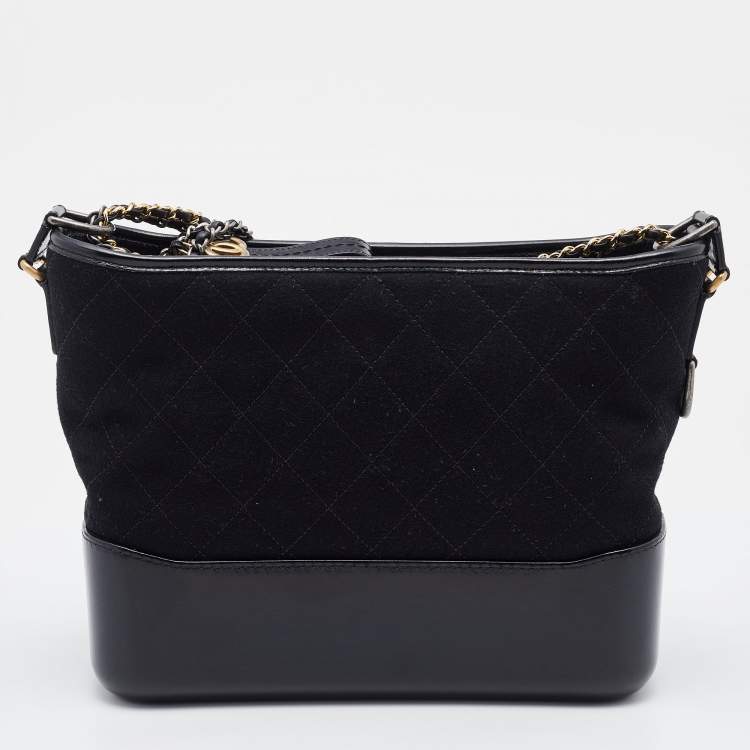 Pre Owned Chanel Black Quilted Wool and Leather Medium Coco Gabrielle Hobo