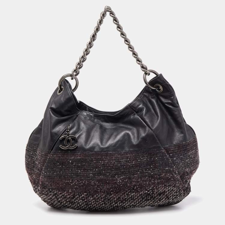Chanel Black Tweed and Leather Coco Pleats Hobo Chanel | The Luxury Closet