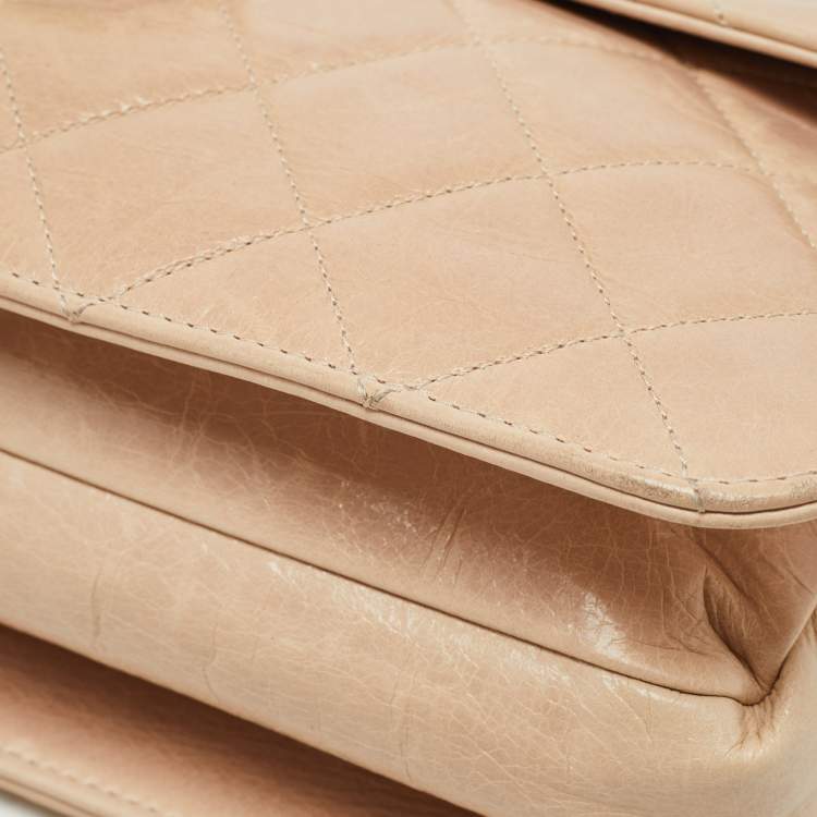 Pre Owned Chanel Beige Quilted Leather Large Perfect Edge Flap Bag