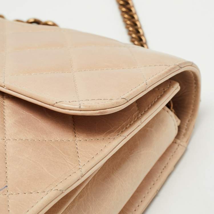 Pre Owned Chanel Beige Quilted Leather Large Perfect Edge Flap Bag