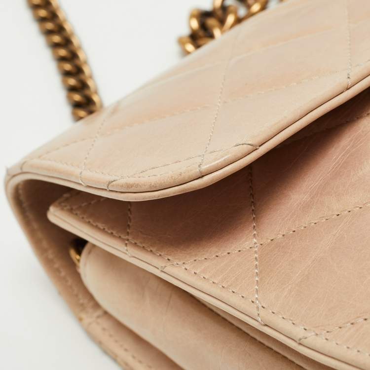Pre Owned Chanel Beige Quilted Leather Large Perfect Edge Flap Bag