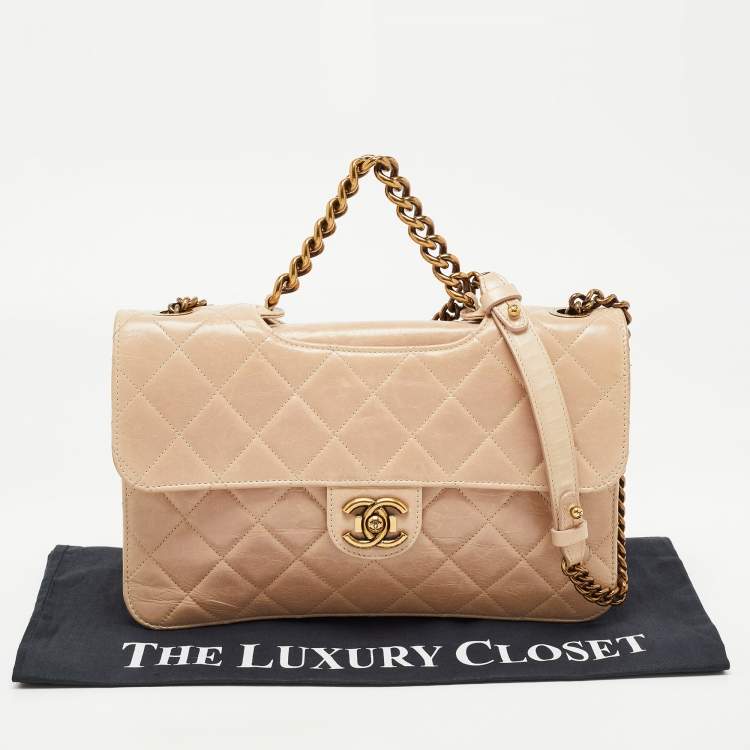 Pre Owned Chanel Beige Quilted Leather Large Perfect Edge Flap Bag