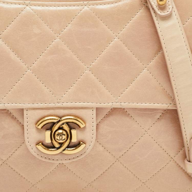 Pre Owned Chanel Beige Quilted Leather Large Perfect Edge Flap Bag