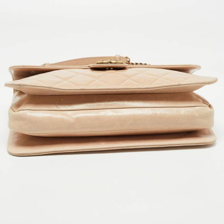 Pre Owned Chanel Beige Quilted Leather Large Perfect Edge Flap Bag