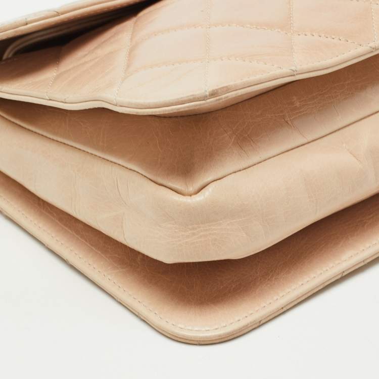 Pre Owned Chanel Beige Quilted Leather Large Perfect Edge Flap Bag