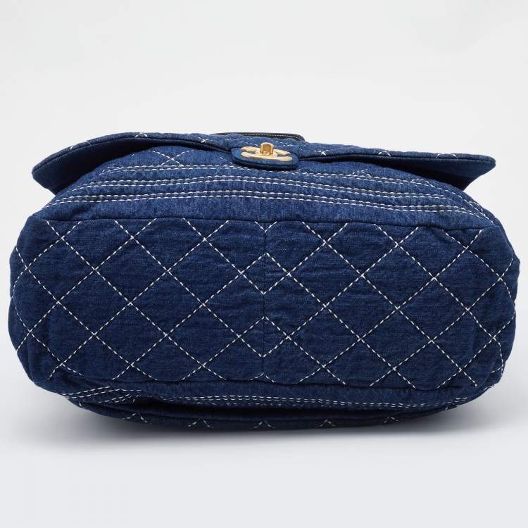 Pre Owned Chanel Blue Quilted Canvas and Leather Travel Duffel Bag