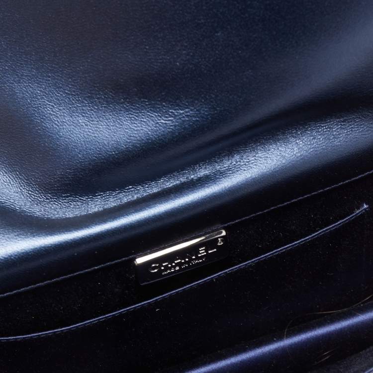 Pre Owned Chanel Navy Blue Sequins and Suede Boy Clutch