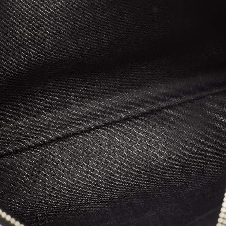 Pre Owned Chanel Black/White Stripe Fabric and Leather Zip Wristlet Clutch