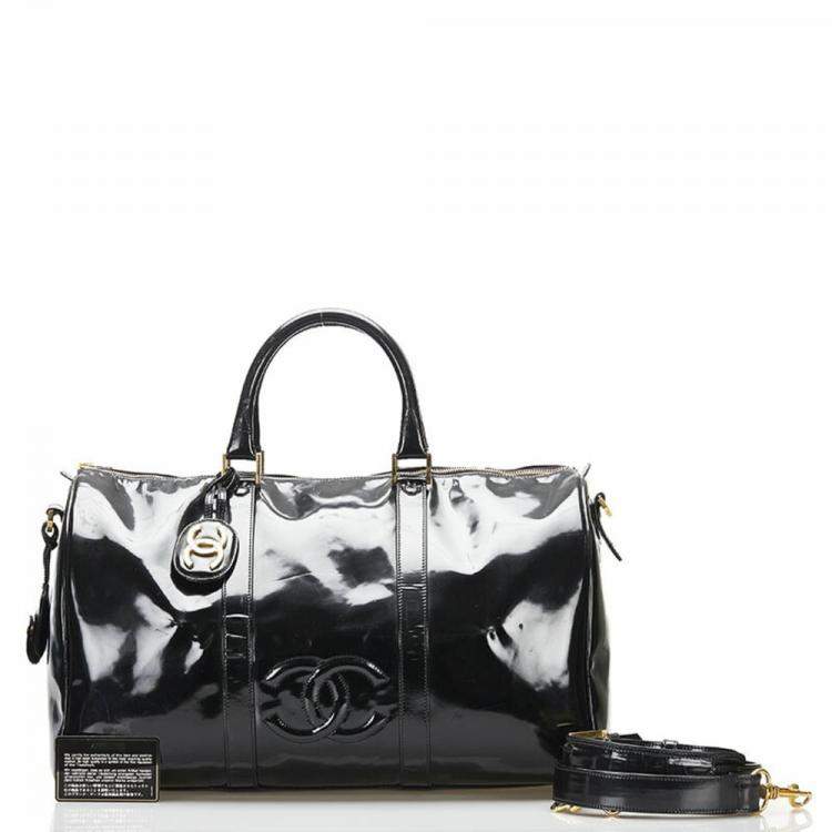 Pre Owned Chanel Vintage Black Patent Leather CC Duffel Bag