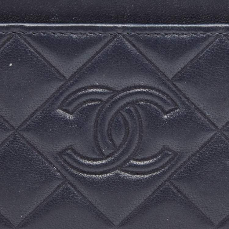 Pre Owned Chanel Navy Blue Quilted Leather CC Diamond Card Holder 