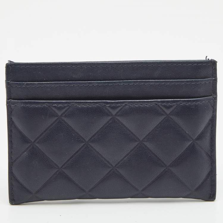 Pre Owned Chanel Navy Blue Quilted Leather CC Diamond Card Holder 