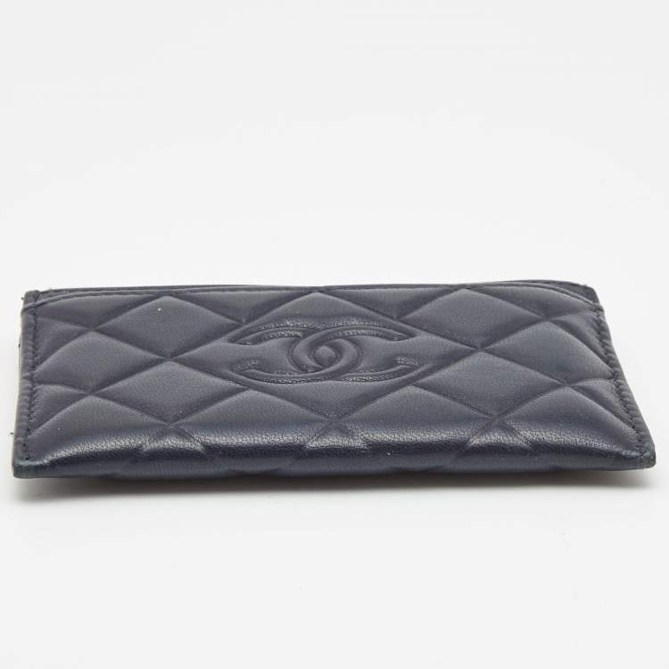 Pre Owned Chanel Navy Blue Quilted Leather CC Diamond Card Holder 
