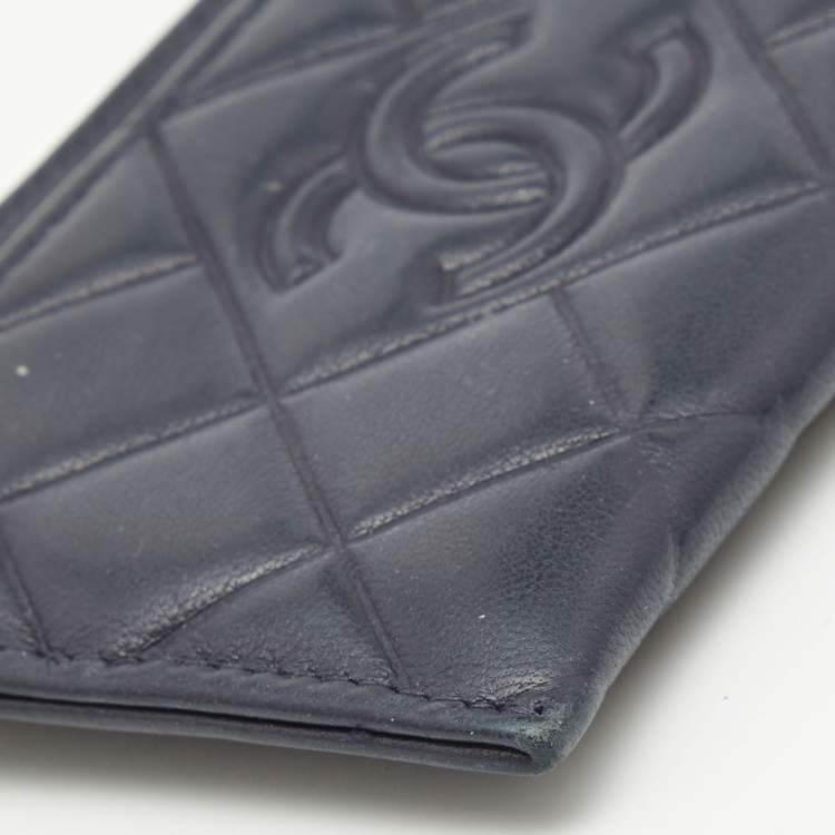 Pre Owned Chanel Navy Blue Quilted Leather CC Diamond Card Holder 