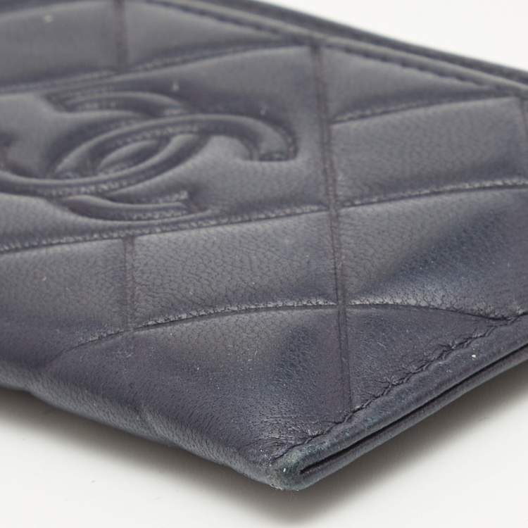 Pre Owned Chanel Navy Blue Quilted Leather CC Diamond Card Holder 