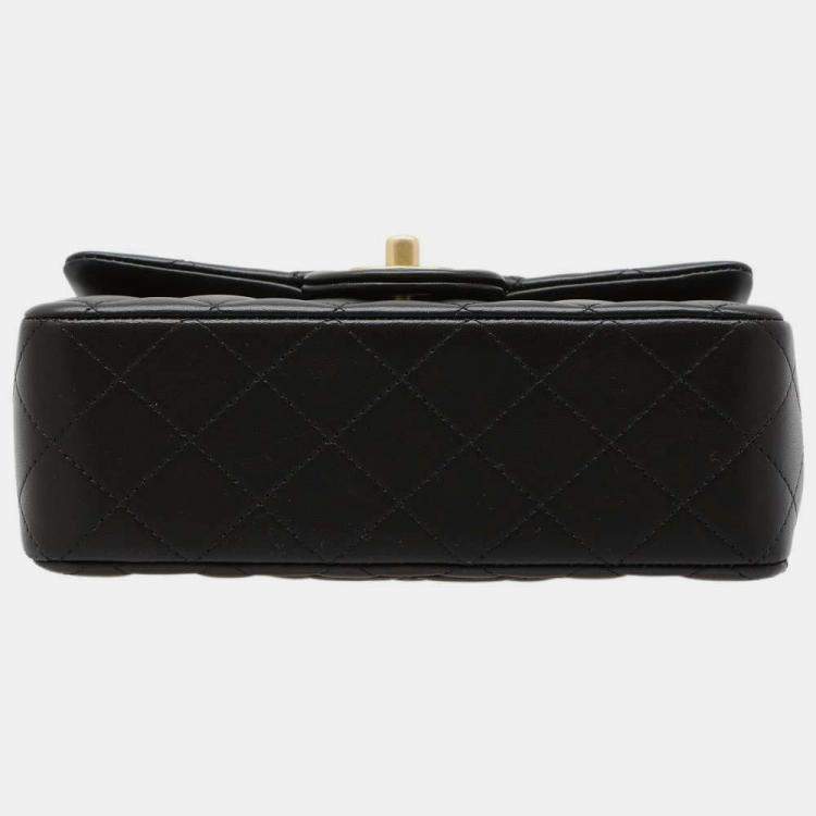 Pre Owned Chanel Black Lambskin Top Handle Mini Flap Bag