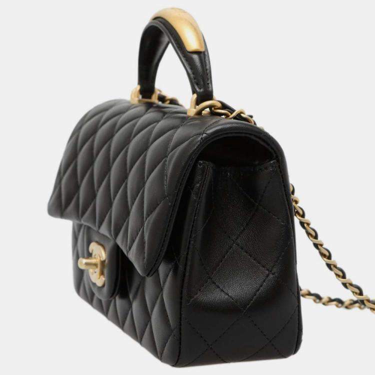 Chanel Black Lambskin Top Handle Mini Flap Bag