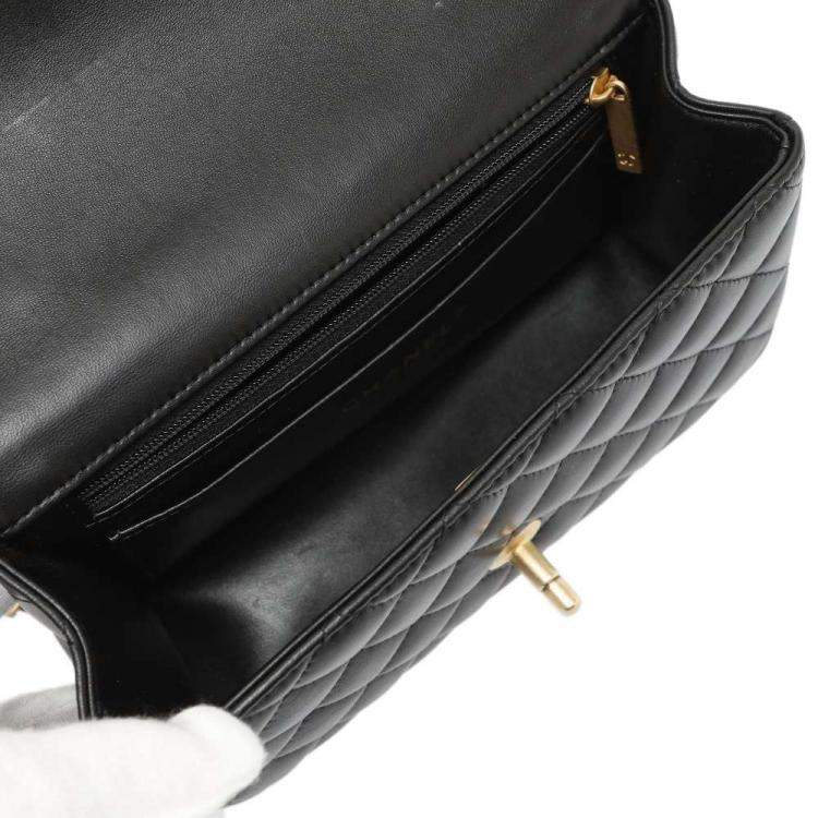 Pre Owned Chanel Black Lambskin Top Handle Mini Flap Bag