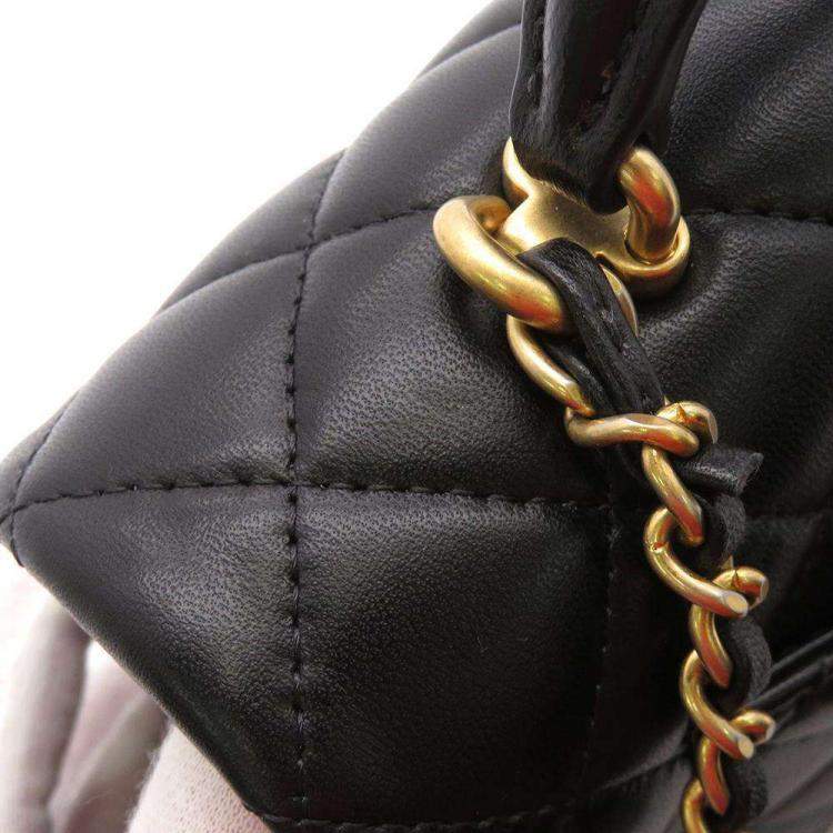 Pre Owned Chanel Black Lambskin Top Handle Mini Flap Bag