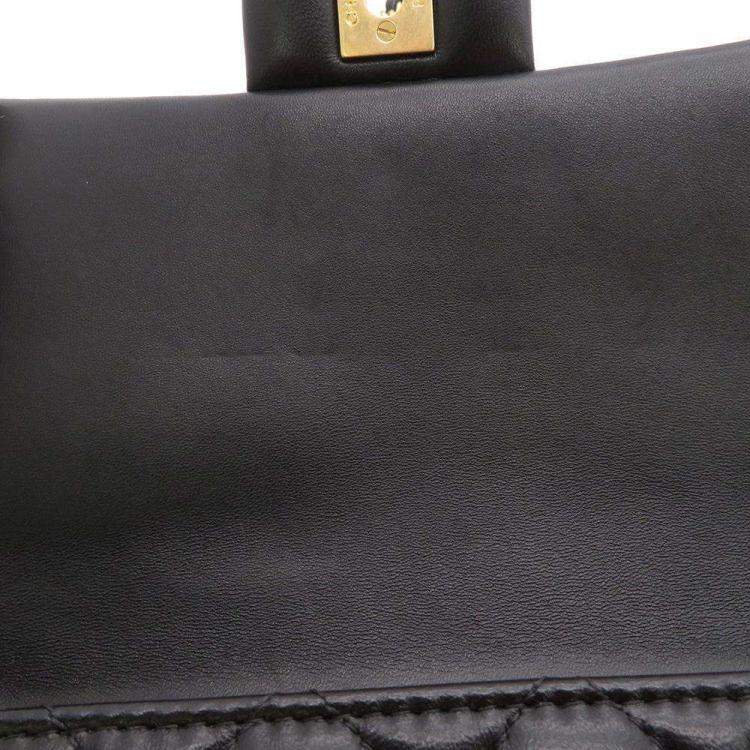 Pre Owned Chanel Black Lambskin Top Handle Mini Flap Bag