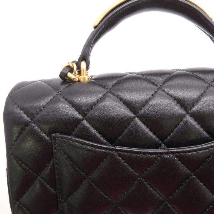 Pre Owned Chanel Black Lambskin Top Handle Mini Flap Bag