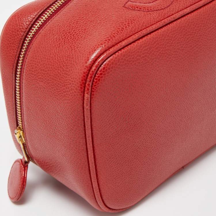 Pre Owned Chanel Red Caviar Leather CC Vanity Case