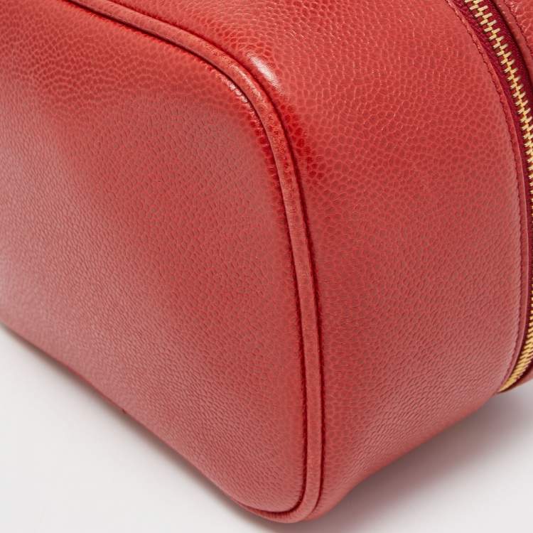 Pre Owned Chanel Red Caviar Leather CC Vanity Case