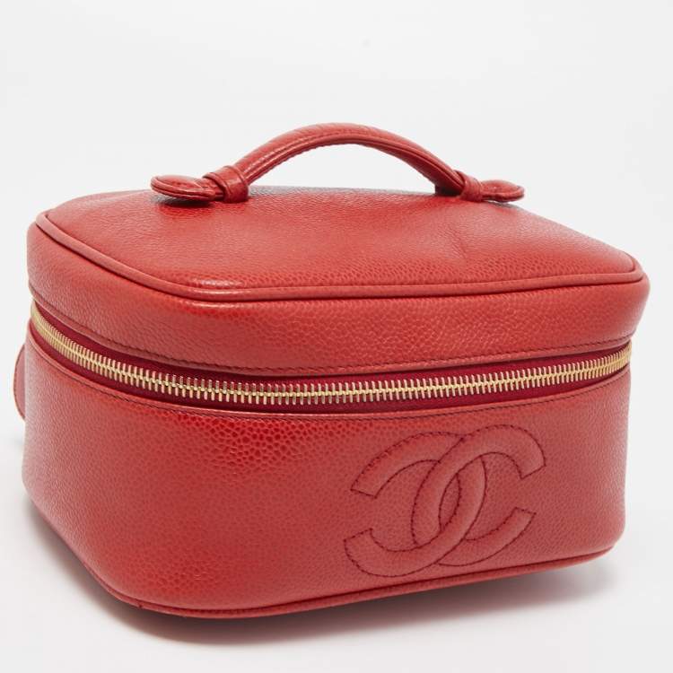 Pre Owned Chanel Red Caviar Leather CC Vanity Case
