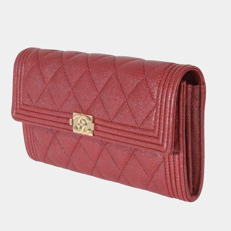 Chanel Burgundy Quilted Caviar Leather Boy Flap Wallet Chanel