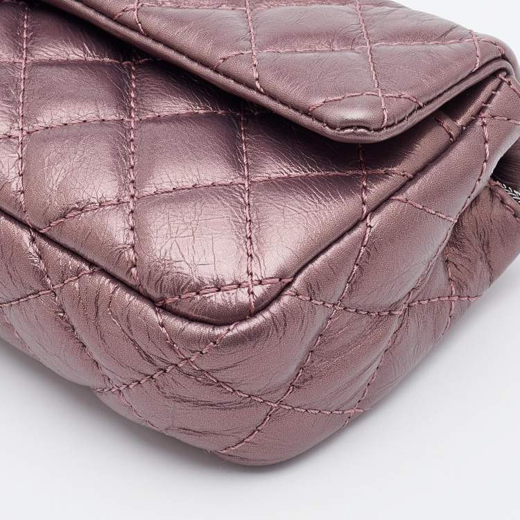 Pre Owned Chanel Metallic Pink Quilted Leather Reissue East/West Chain Clutch 