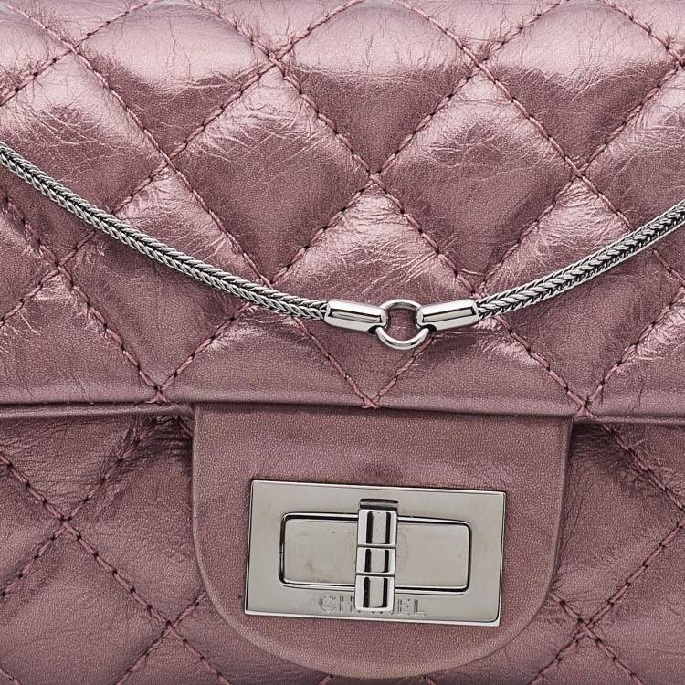 Pre Owned Chanel Metallic Pink Quilted Leather Reissue East/West Chain Clutch 