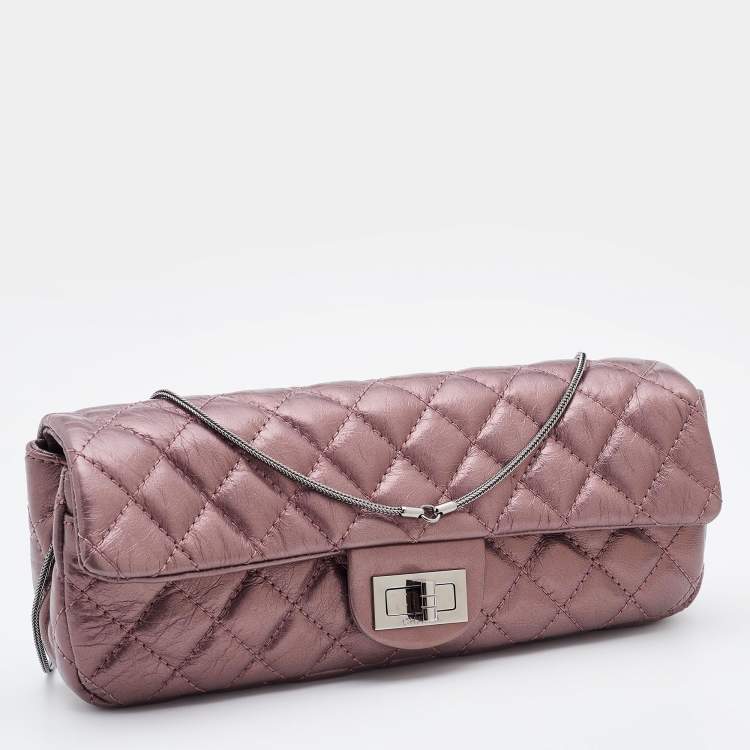 Pre Owned Chanel Metallic Pink Quilted Leather Reissue East/West Chain Clutch 