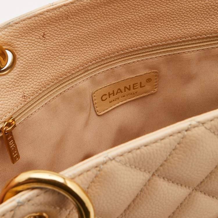 Pre Owned Chanel Beige Quilted Caviar Leather Grand Shopping Tote