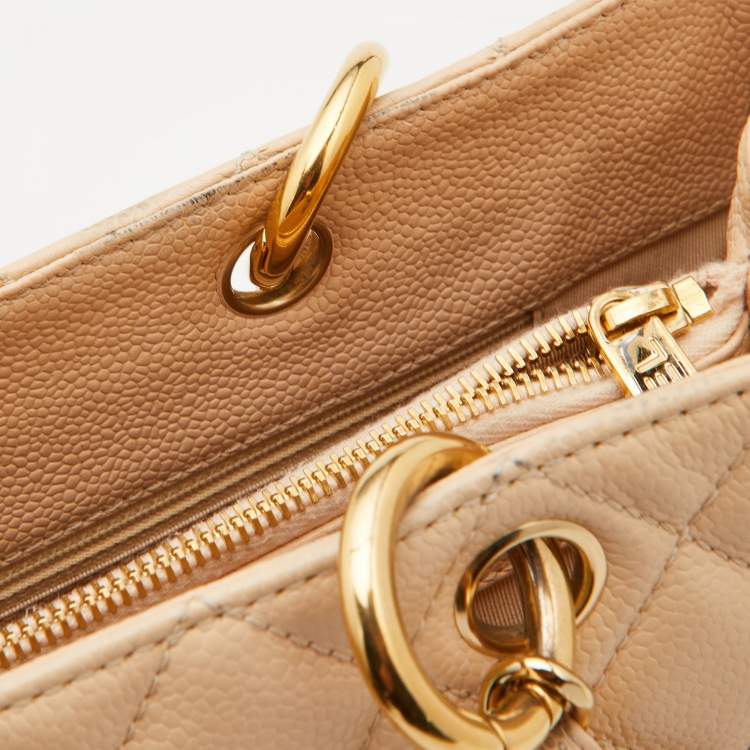 Pre Owned Chanel Beige Quilted Caviar Leather Grand Shopping Tote