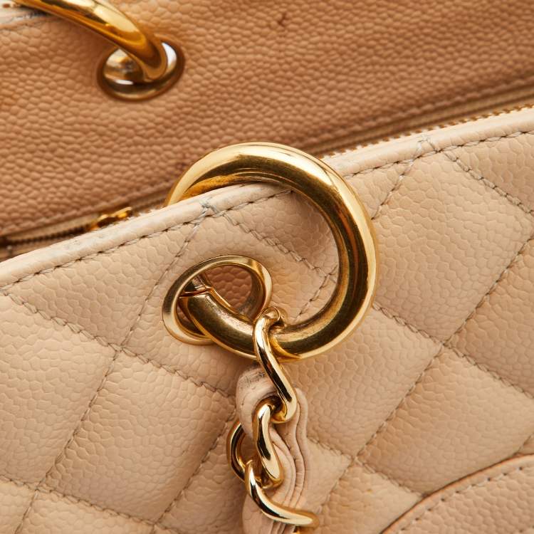 Pre Owned Chanel Beige Quilted Caviar Leather Grand Shopping Tote