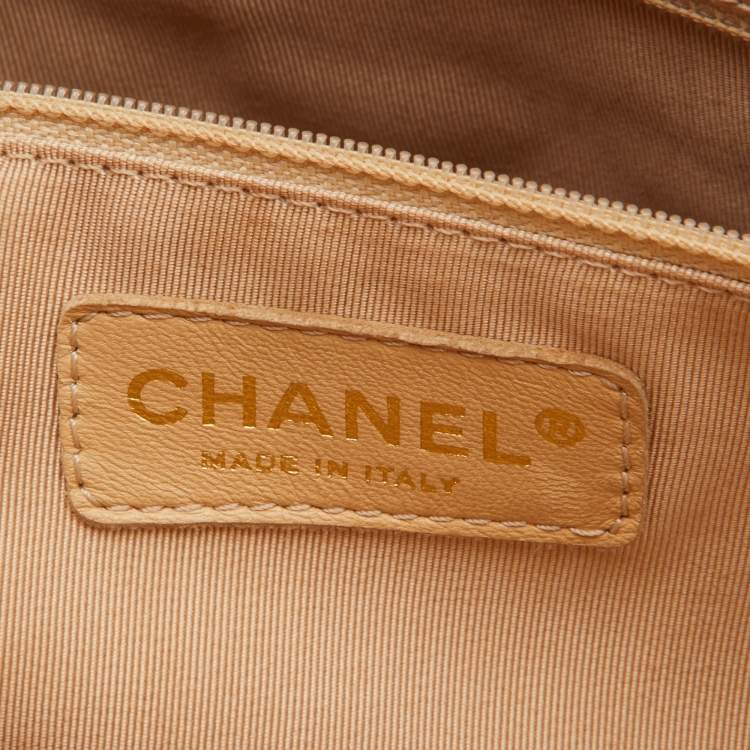 Pre Owned Chanel Beige Quilted Caviar Leather Grand Shopping Tote