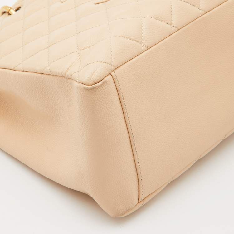 Pre Owned Chanel Beige Quilted Caviar Leather Grand Shopping Tote