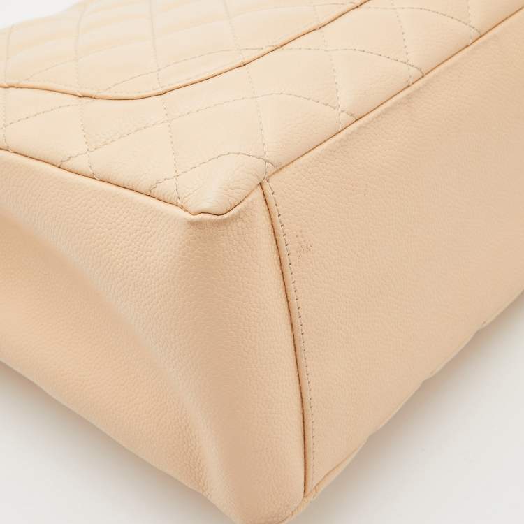Pre Owned Chanel Beige Quilted Caviar Leather Grand Shopping Tote