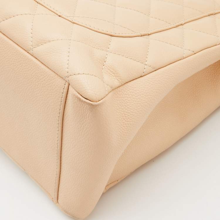 Pre Owned Chanel Beige Quilted Caviar Leather Grand Shopping Tote