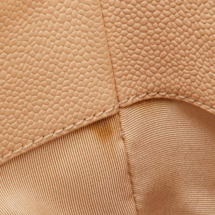 Pre Owned Chanel Beige Quilted Caviar Leather Grand Shopping Tote